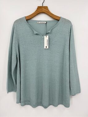 Mansted Pistol Split Neck Linen Pullover Jumper Sweater in Cloud Size XL